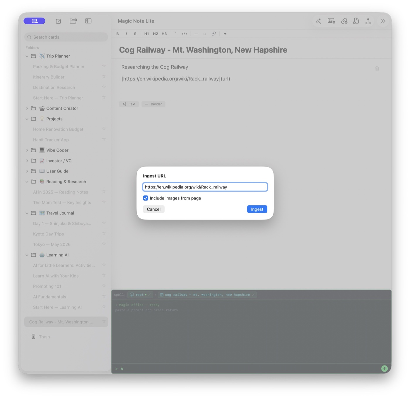 Ingest URL dialog