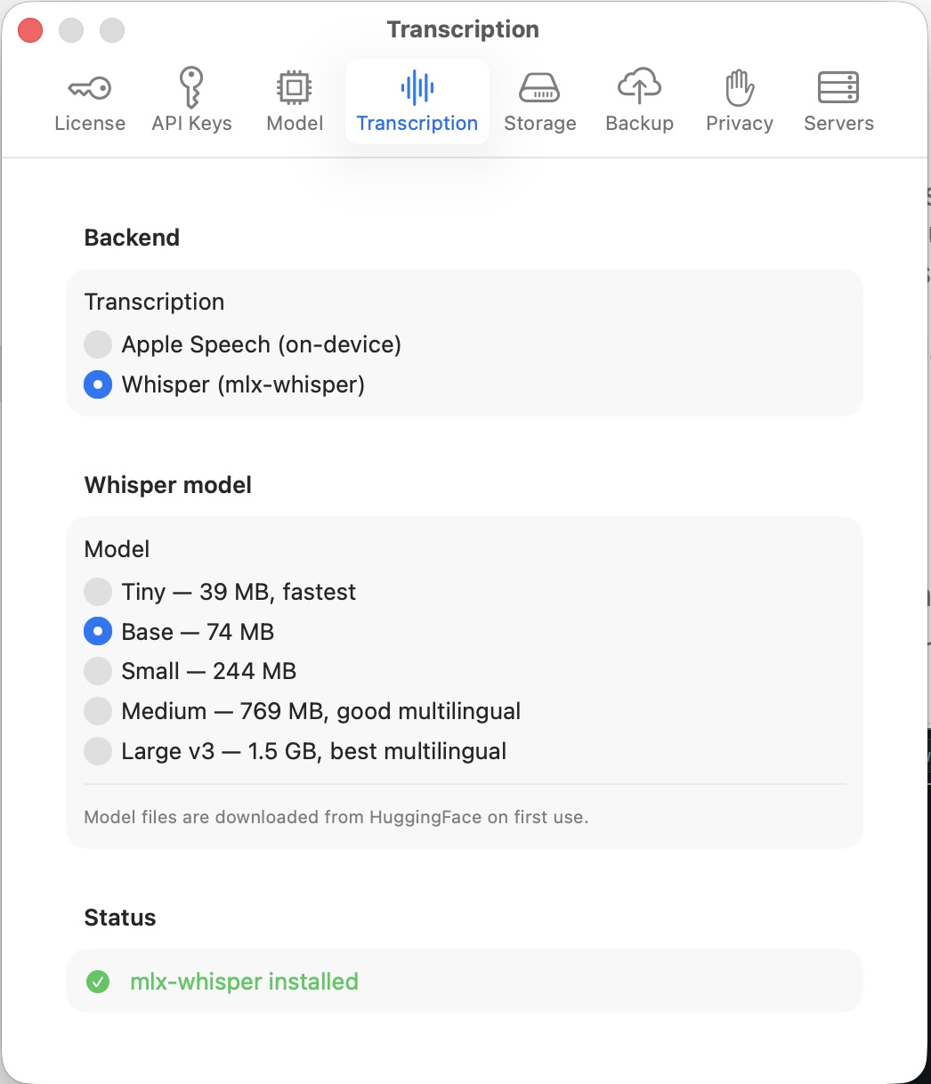 Whisper settings